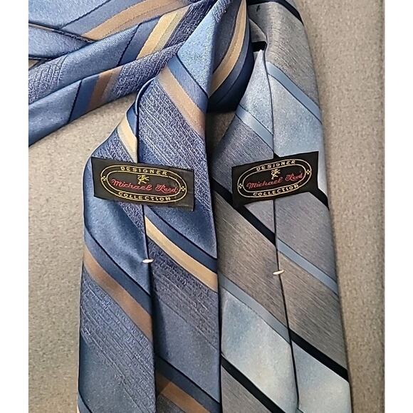 VTG Michael Reed Collection Lot of 2 Silk Blend Neckties Blue Striped GUC - Picture 3 of 5